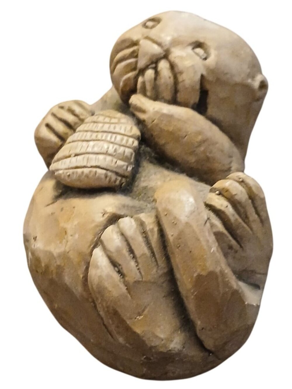 Alaska Sculpture Earthquake Clay Otter Figurine Holding Shell HandCrafted #S2 - Picture 4 of 10